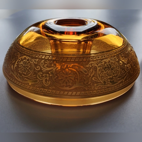 🕯Vntg Amber&Gold Gilt 4" Wide Candle Taper🕯Holders Pair - Picture 5 of 15